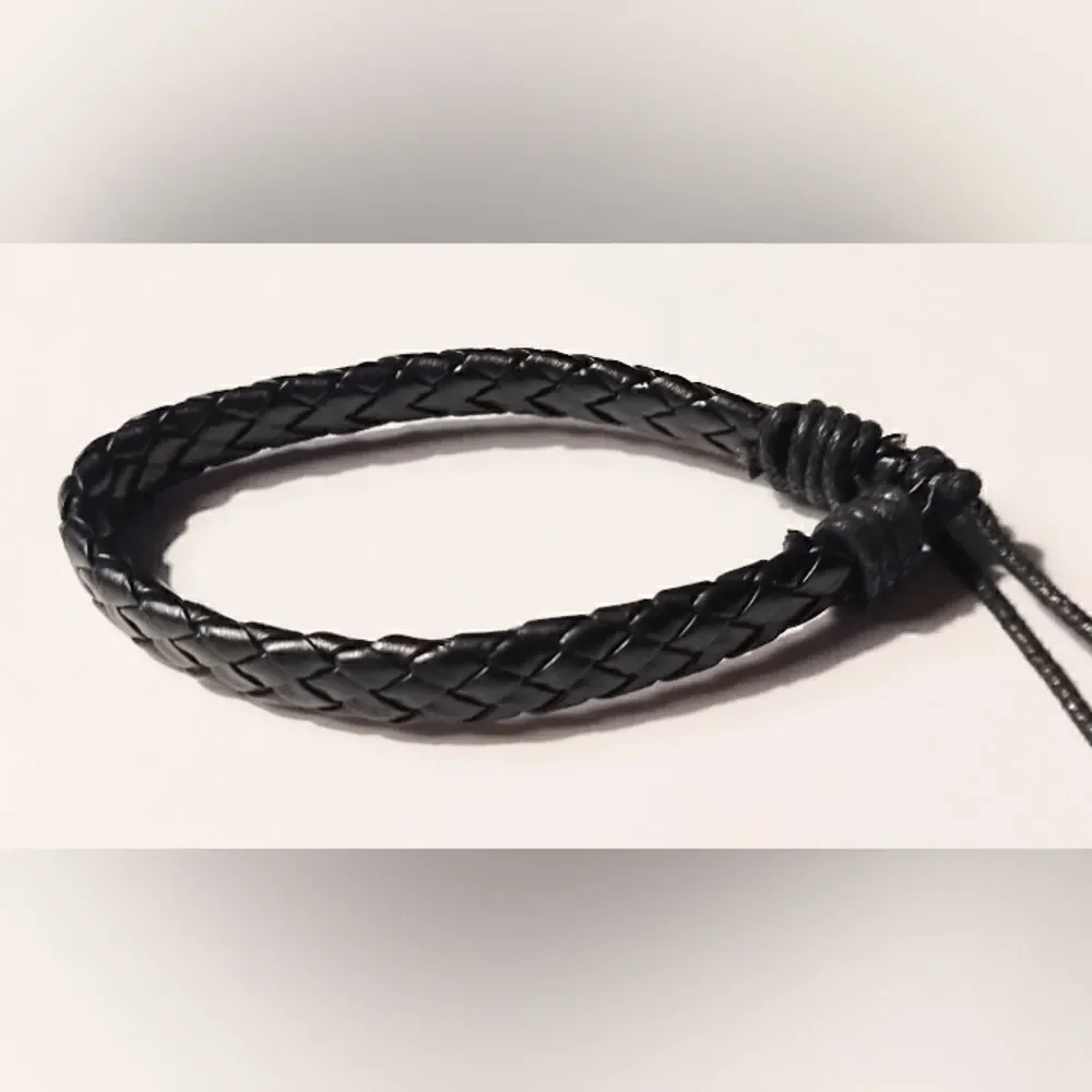 Men's bracelet‎ leather braided black new d45